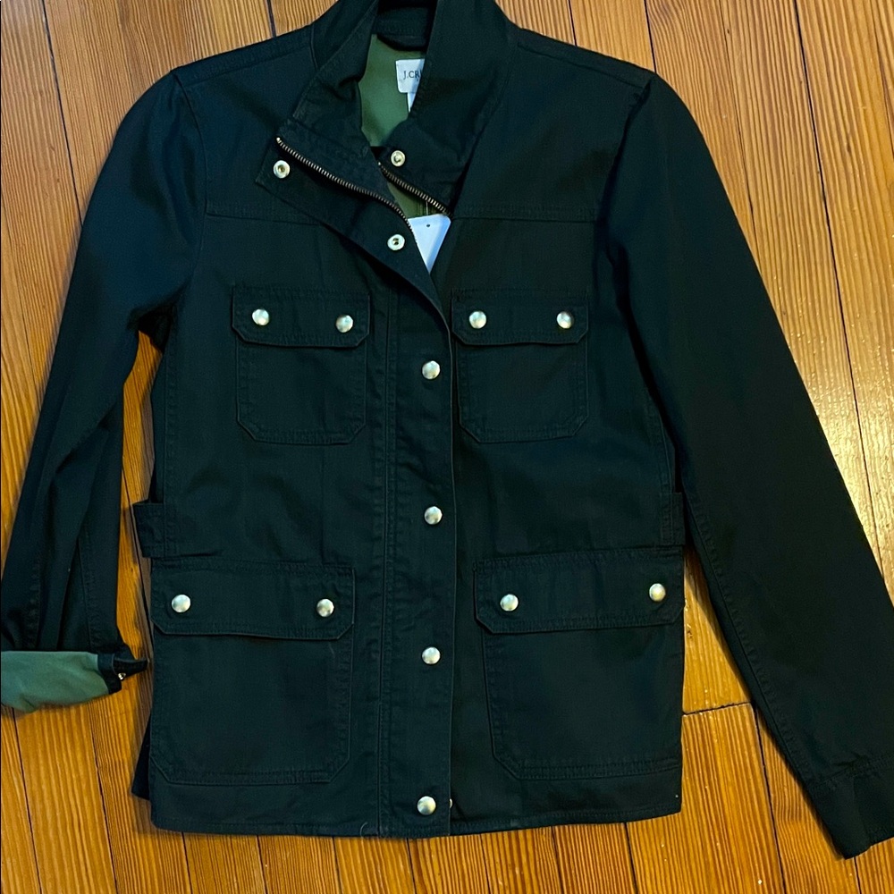 J. Crew dark green Utility Jacket with gold Accents NWT